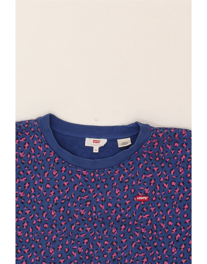 LEVI'S Womens Abstract Pattern Crop Sweatshirt Jumper UK 6 XS Navy Blue Vintage Levi's and Second-Hand Levi's from Messina Hembry 