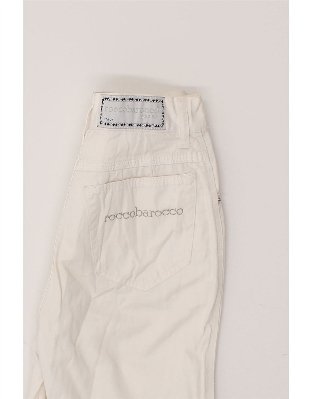 ROCCOBAROCCO Womens Slim Casual Trousers W24 L27 White Vintage Roccobarocco and Second-Hand Roccobarocco from Messina Hembry 