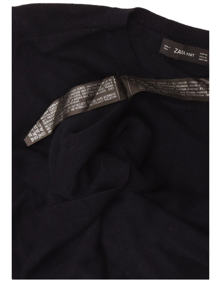 Sweter damski Zara z okrągłym dekoltem UK 12, średnia czarna wiskoza