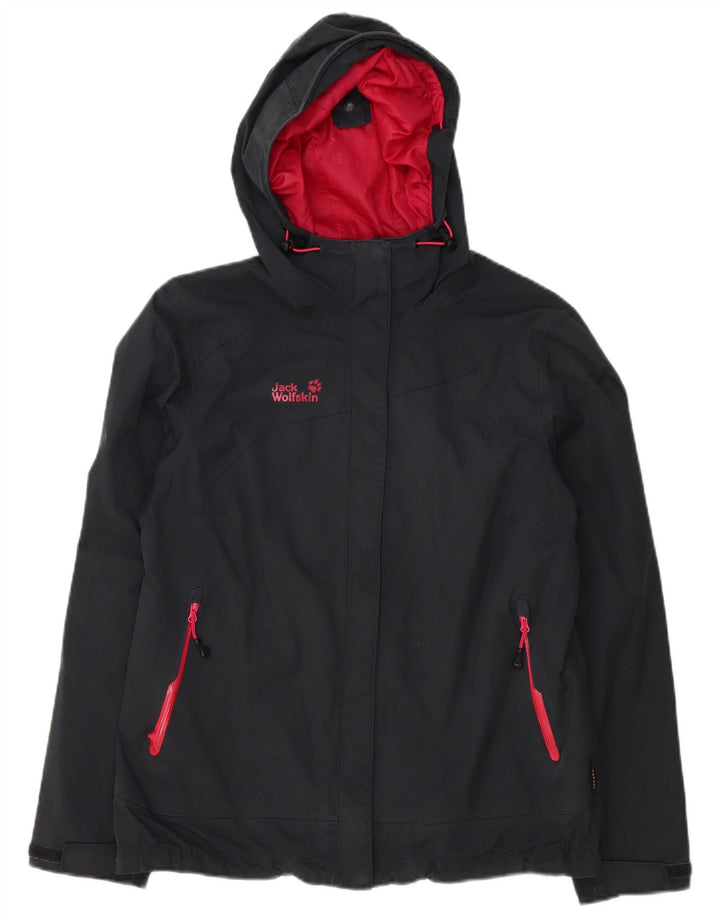 Damska kurtka przeciwdeszczowa z kapturem Jack Wolfskin UK 16, duża, szary poliamid