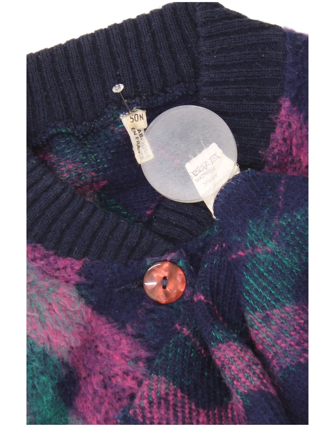 Sweter damski w stylu vintage, rozpinany EU 50 3XL, wielokolorowy, argyle/diamentowa wełna
