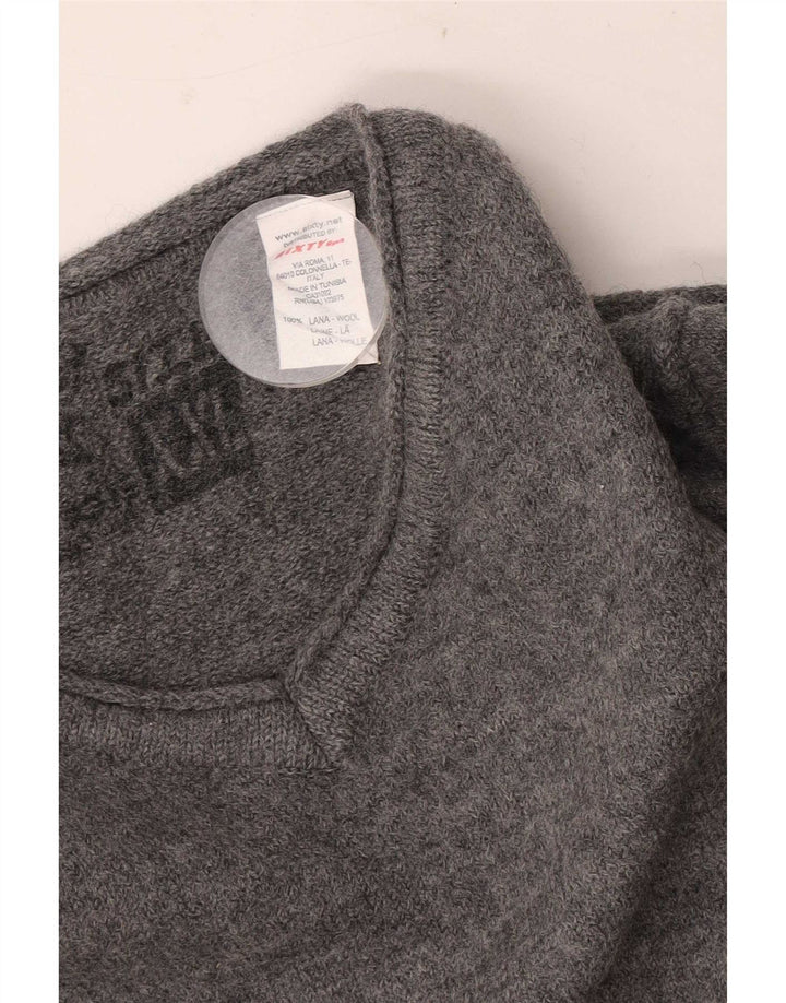Męski sweter Sixty z dekoltem w kształcie litery V, 2XL, szara wełna
