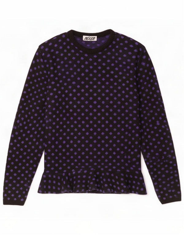 Vintage damski sweter z abstrakcyjnym wzorem i dekoltem w łódkę UK 14 średni czarny
