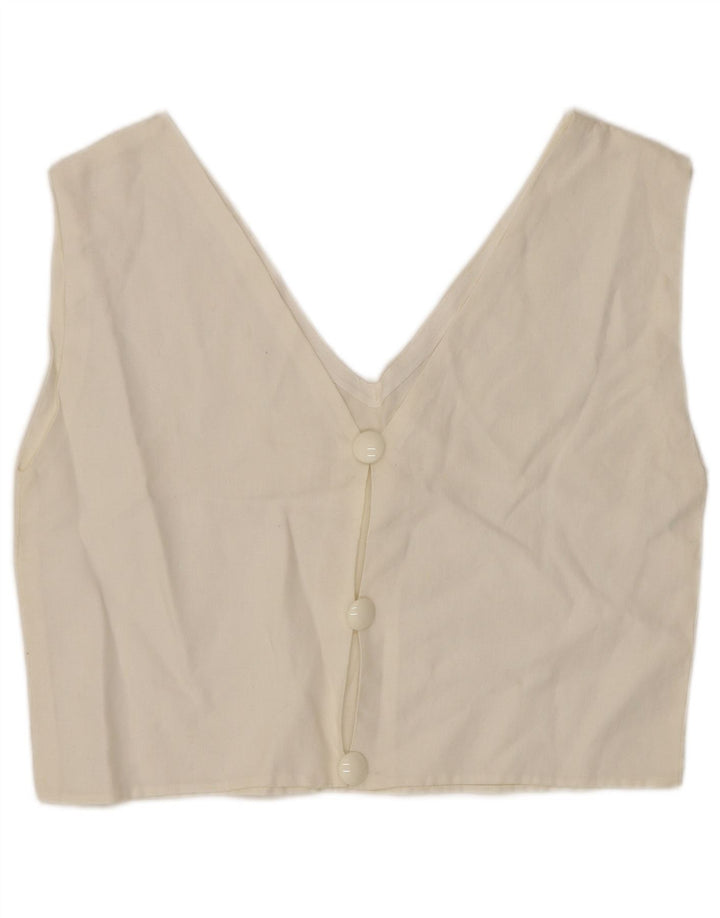 Damska bluzka koszulowa bez rękawów VINTAGE UK 12, średnia biel