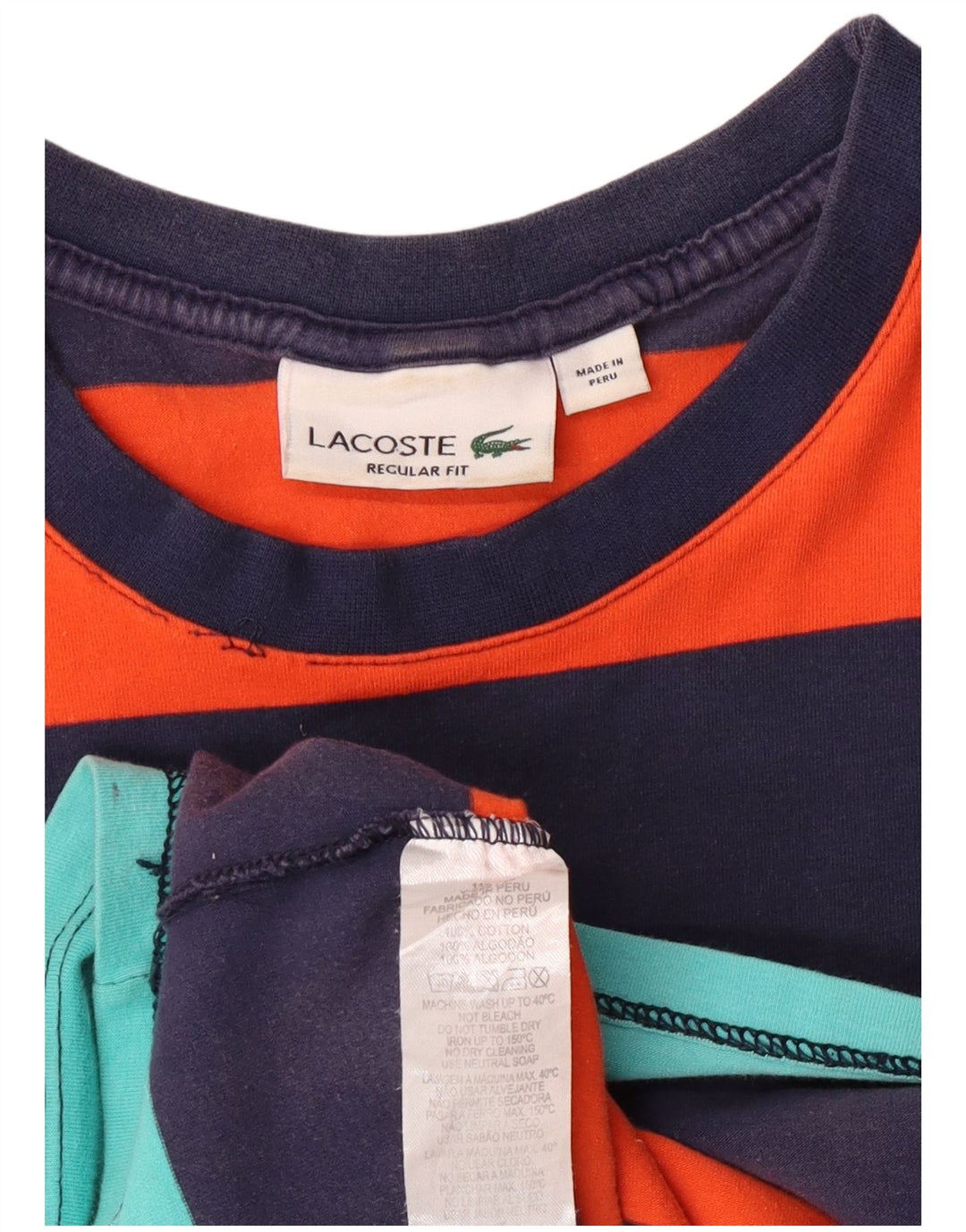 Damska koszulka z grafiką Lacoste Top UK 14, średnie, wielokolorowe paski