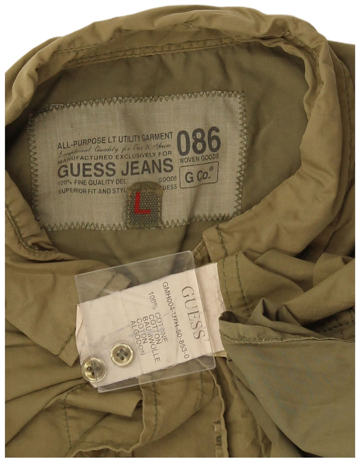 Koszula męska Guess, duża, bawełniana w kolorze khaki
