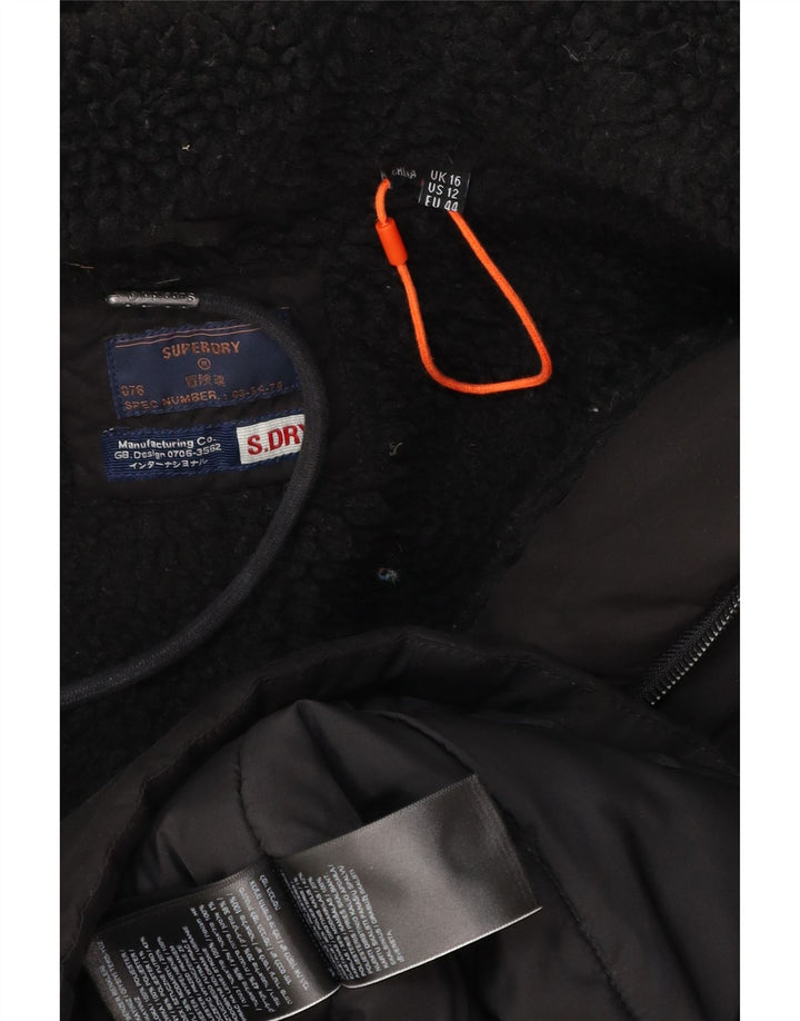 Damska kurtka typu parka oversize Superdry UK 16, duża, czarna, z poliestru