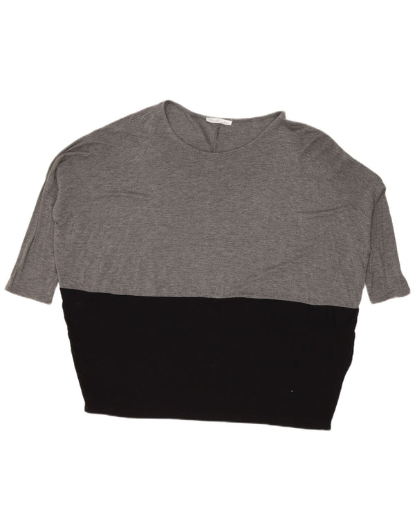Damski top oversize Zara z rękawem 3/4, UK 14, średni szary, blok kolorów