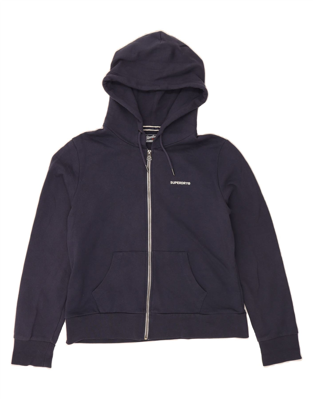 SUPERDRY Womens Zip Hoodie Sweater UK 12 Medium Navy Blue Polyester Vintage Superdry and Second-Hand Superdry from Messina Hembry 