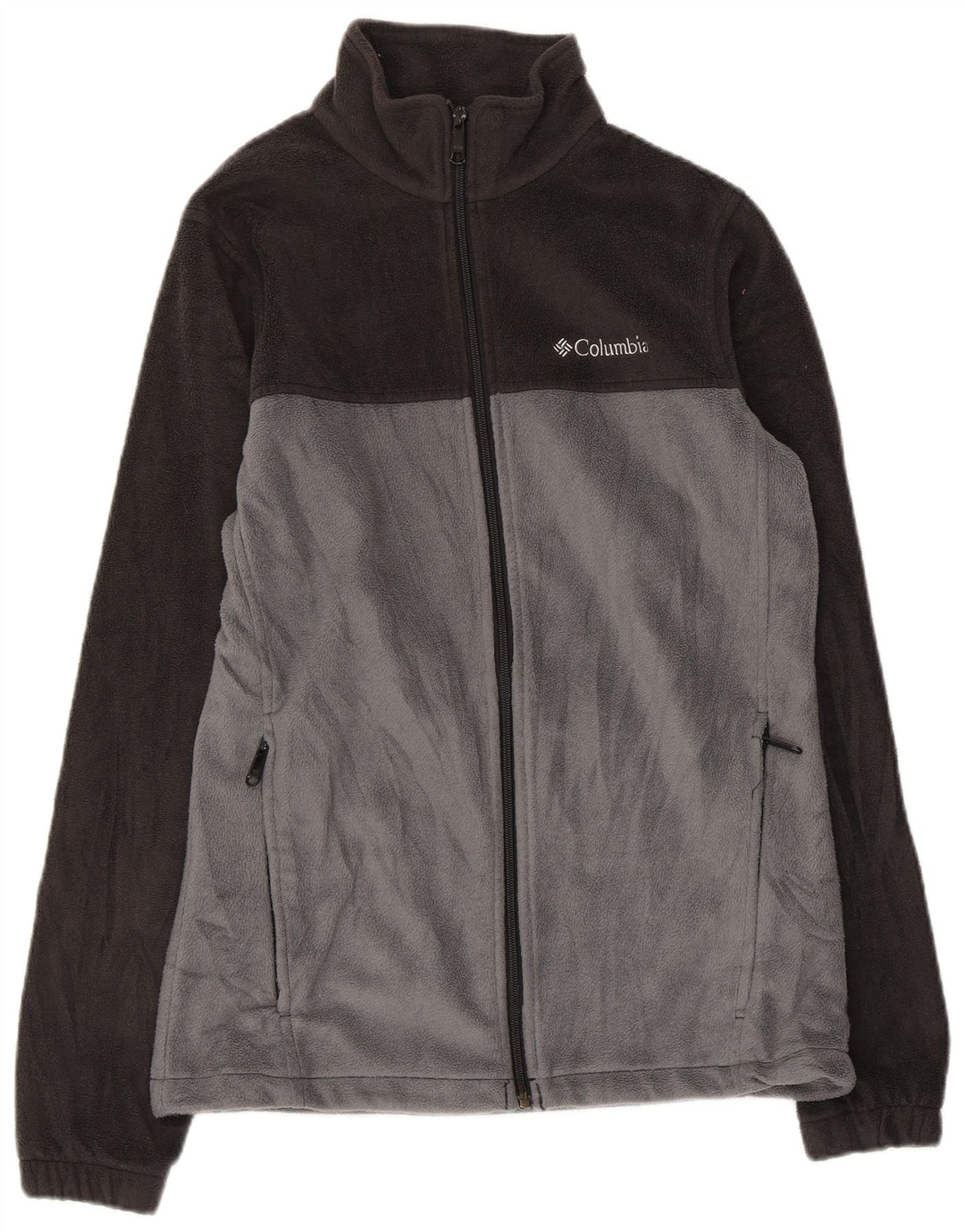 Męska kurtka polarowa COLUMBIA UK 36, mała, szara, z blokami kolorów, poliester