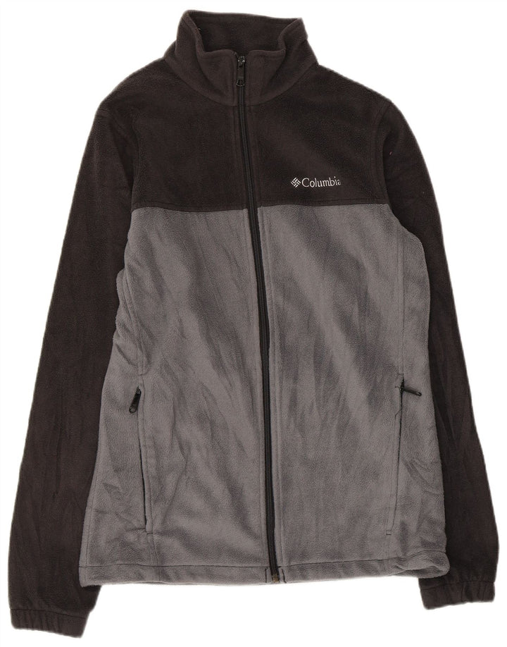 Męska kurtka polarowa COLUMBIA UK 36, mała, szara, z blokami kolorów, poliester