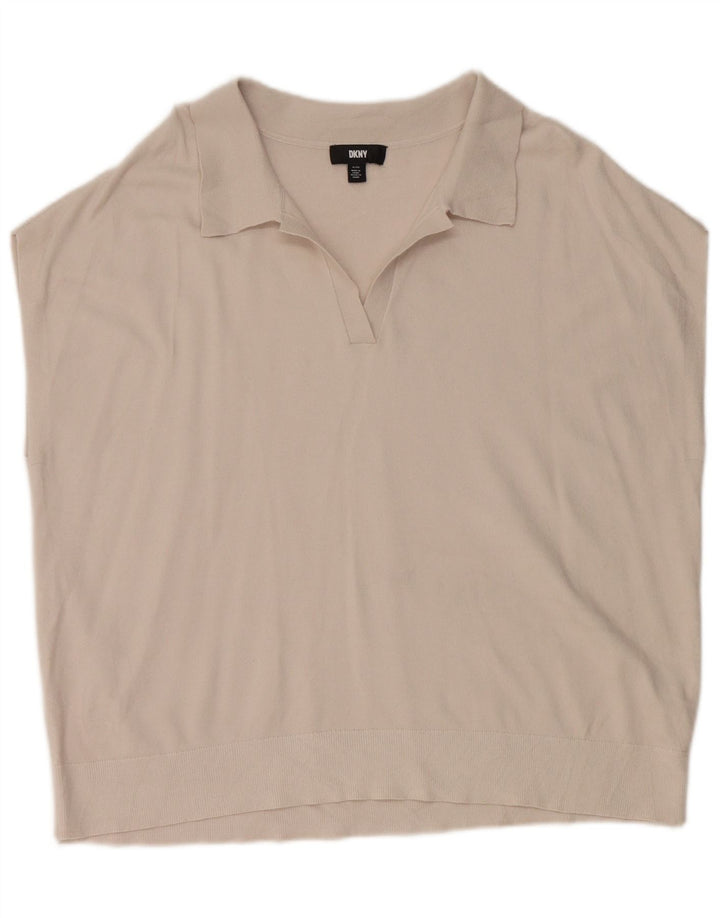 Damska koszulka polo oversize bez rękawów Dkny UK 18 XL, szary, sztuczny jedwab