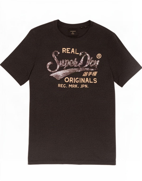 Damski T-shirt z grafiką Superdry Top UK 12, średnioszary, bawełniany