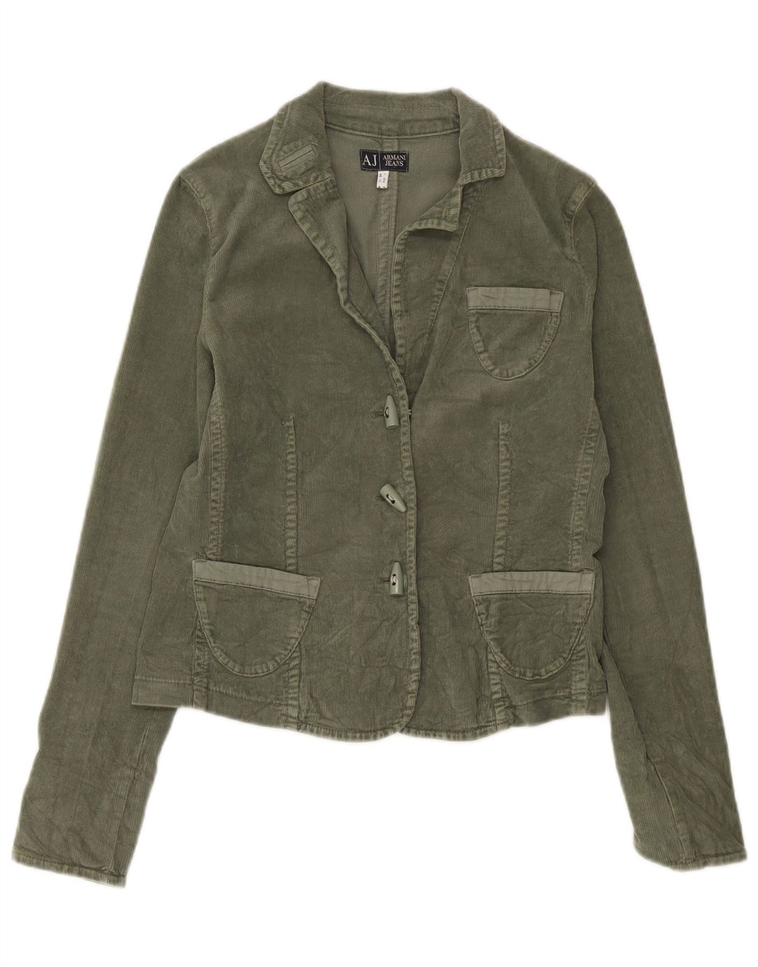 Armani Jeans Damska marynarka sztruksowa z 3 guzikami, UK 16, duża, khaki