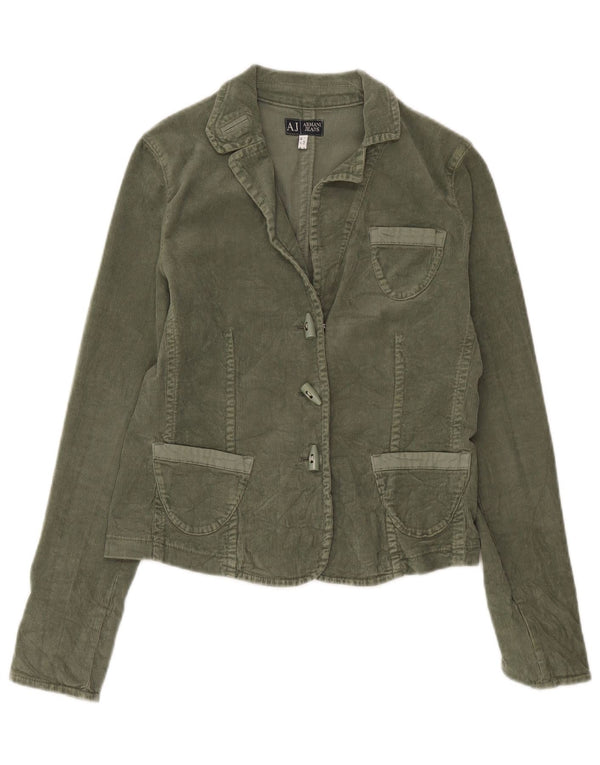 Armani Jeans Damska marynarka sztruksowa z 3 guzikami, UK 16, duża, khaki