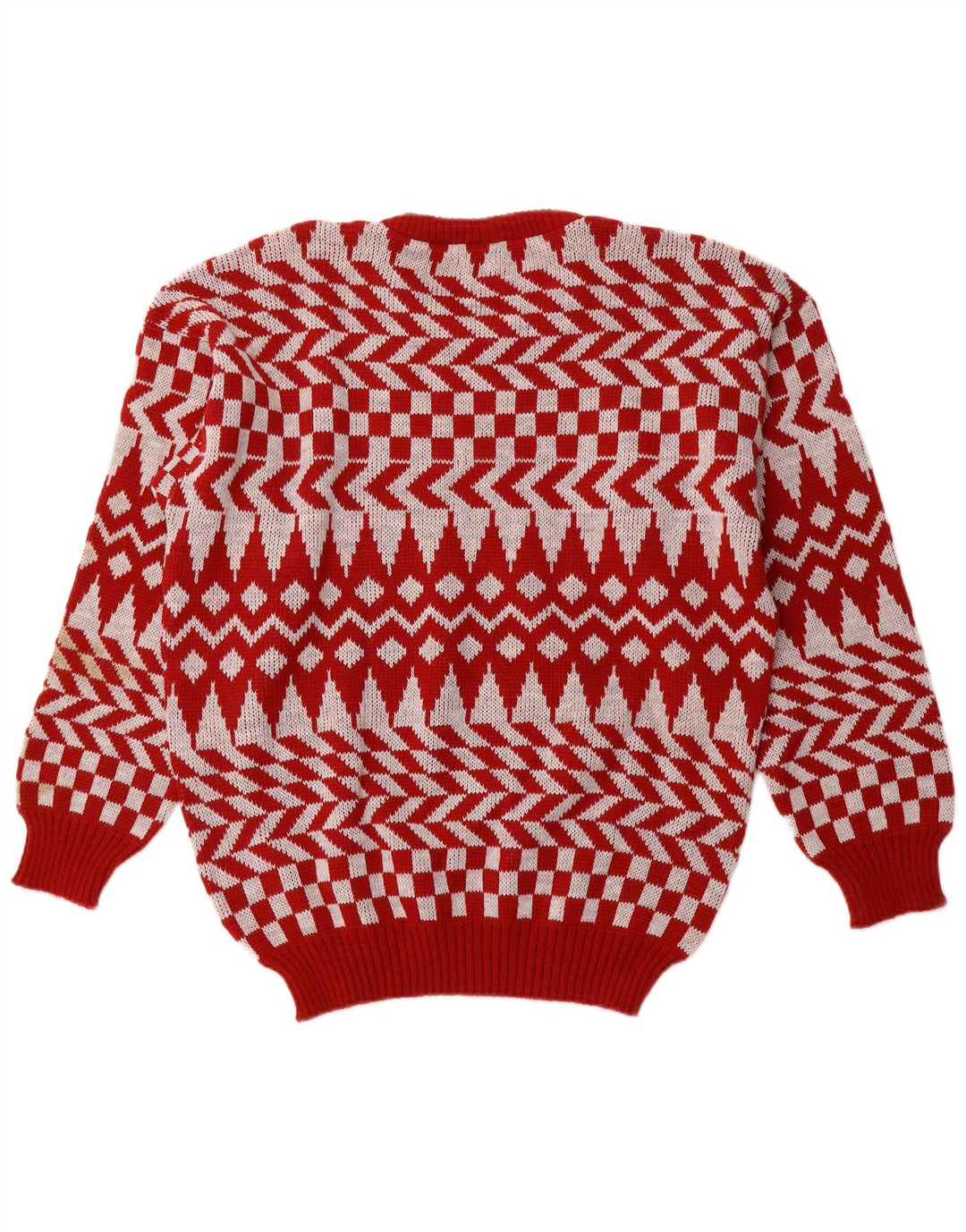 Męski sweter C & A z okrągłym dekoltem, duży, czerwony, geometryczny akryl
