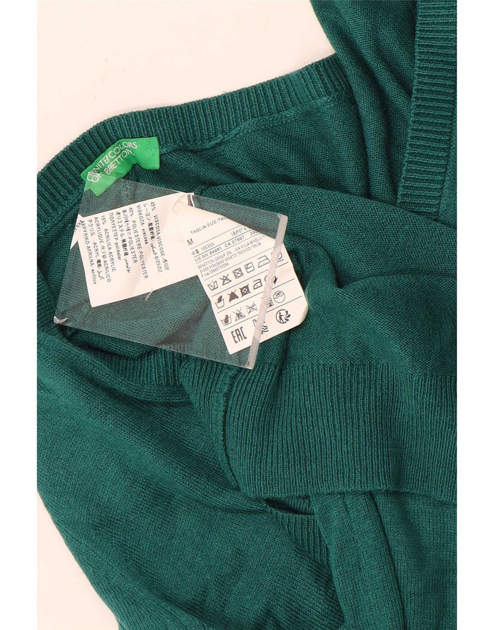 Sweter damski Benetton z dekoltem w kształcie litery V, UK 12, średnio zielona wiskoza