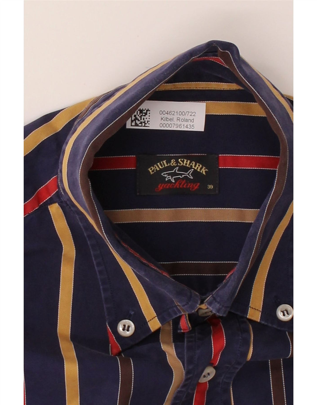 PAUL & SHARK Mens Shirt Size 39 Medium Navy Blue Striped Vintage Paul & Shark and Second-Hand Paul & Shark from Messina Hembry 