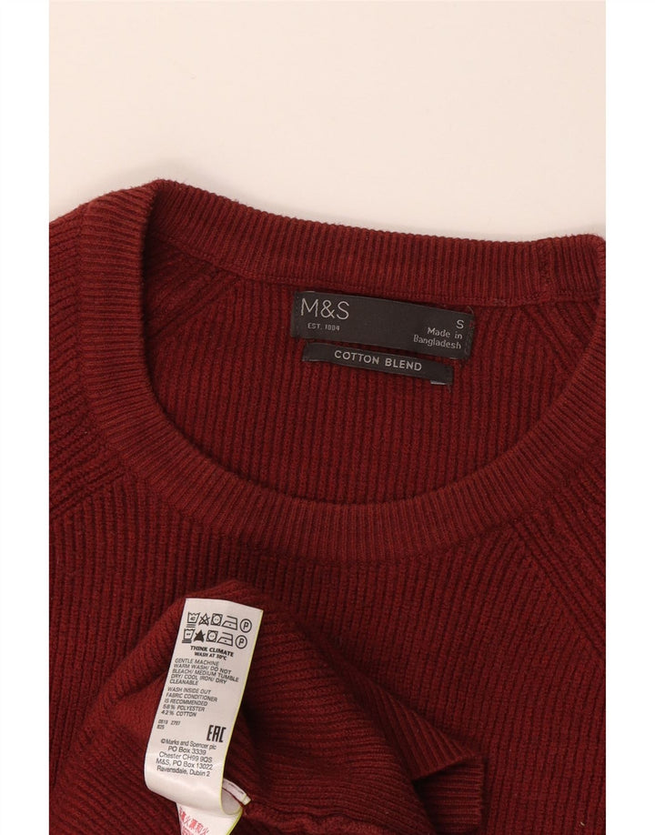 Marks & Spencer Męski sweter z okrągłym dekoltem, mały, bordowy poliester