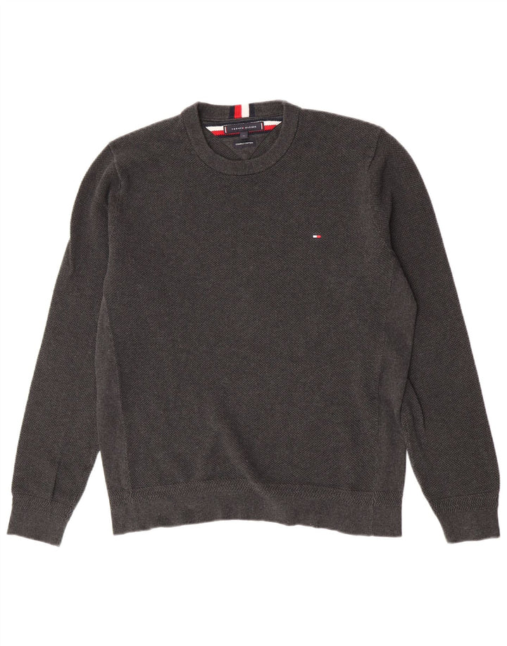 Męski sweter z okrągłym dekoltem Tommy Hilfiger XL, szary, bawełniany