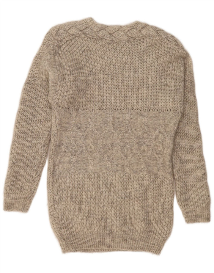 Vintage damski sweter z wycięciem pod szyją, UK 14, średni szary