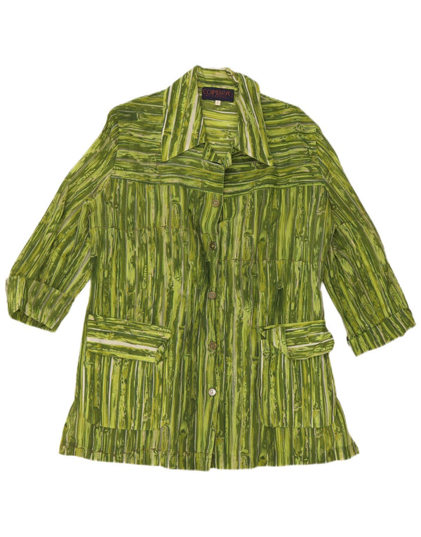 Damska bluzka koszulowa z rękawem 3/4 VINTAGE UK 14, wiskoza w średnie zielone paski