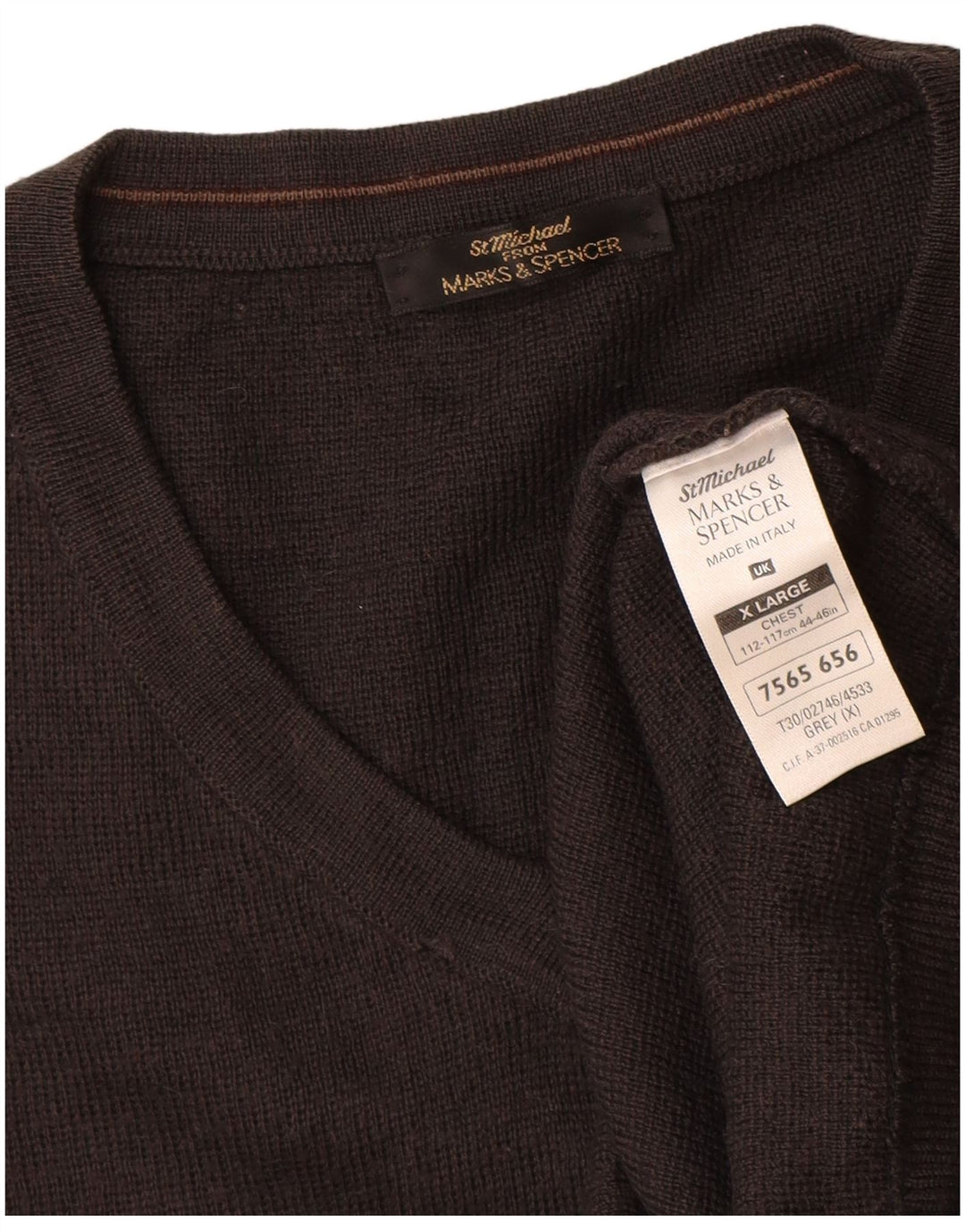 Męski sweter St Michael z dekoltem w kształcie litery V, XL, szary, akrylowy w paski