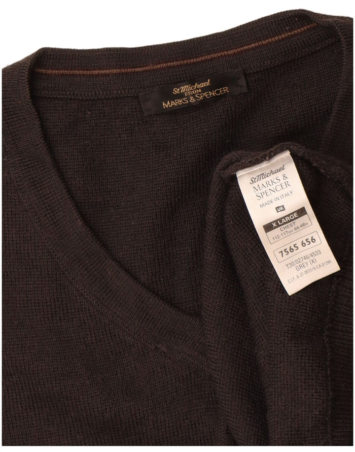 Męski sweter St Michael z dekoltem w kształcie litery V, XL, szary, akrylowy w paski