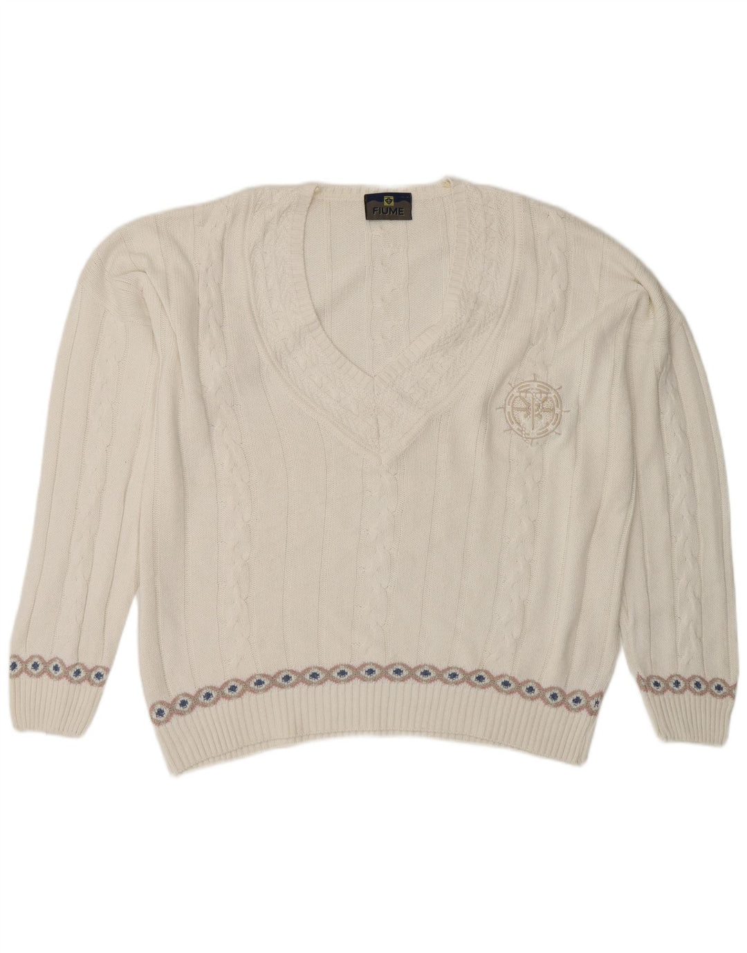 Sweter damski Fiume z dekoltem w szpic UK 20 2XL Biały Fair Isle