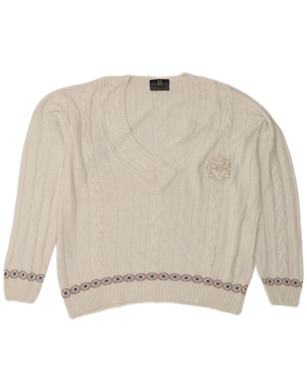 Sweter damski Fiume z dekoltem w szpic UK 20 2XL Biały Fair Isle