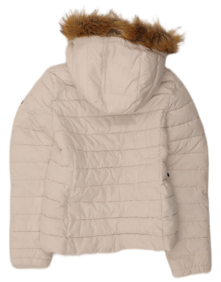 SUPERDRY Womens Hooded Padded Jacket UK 10 Small  White Polyester