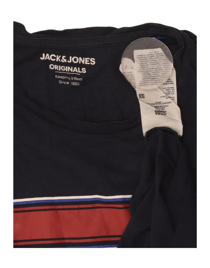 Męski T-shirt z grafiką Jack & Jones, bawełniany, średni, granatowy w paski