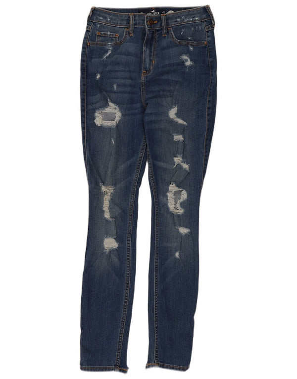 Damskie dżinsy rurki Hollister w trudnej sytuacji US 1 XS W25 L28 Niebieskie bawełniane