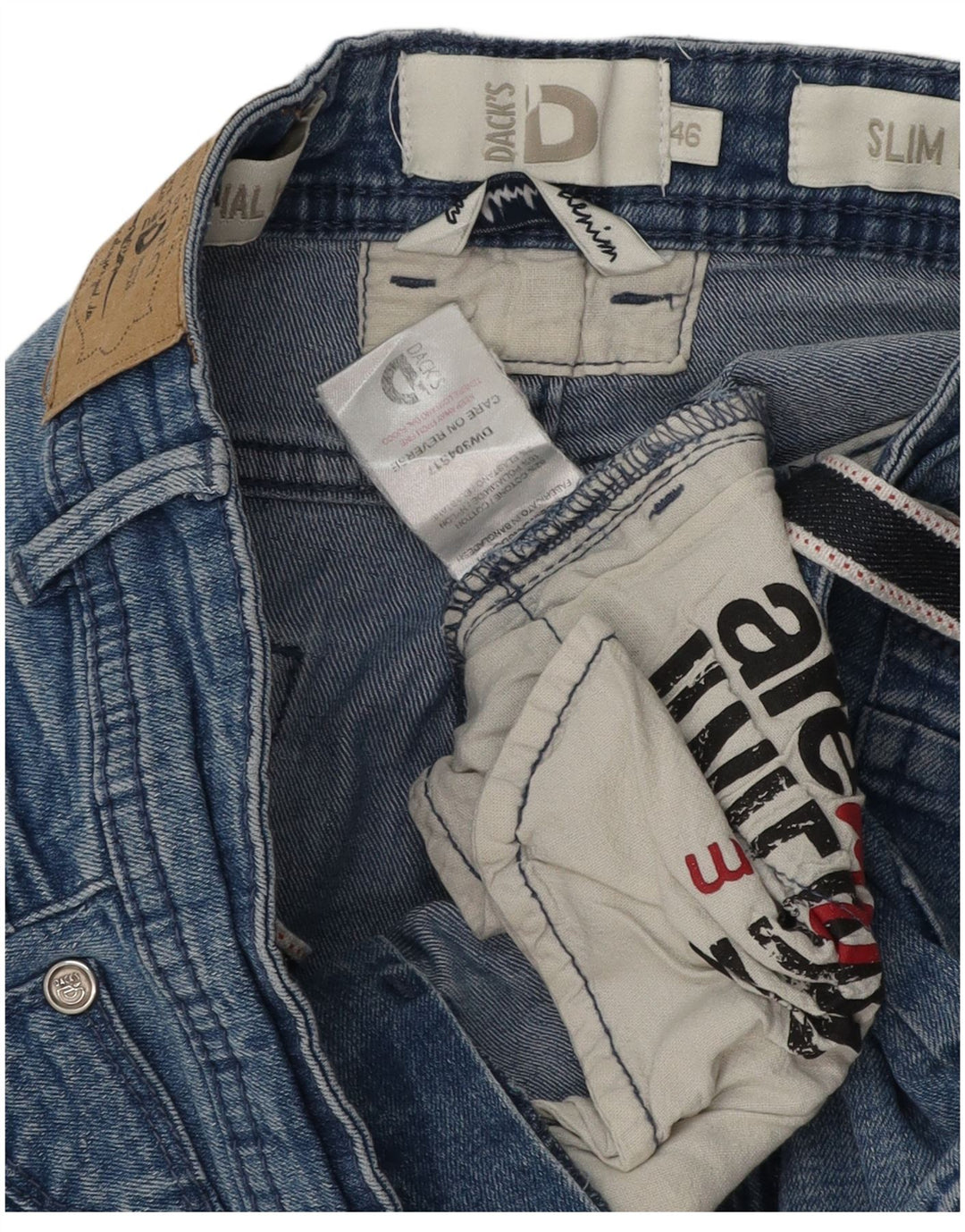 Damskie spodenki dżinsowe slim fit firmy Dack IT 46 Large W30, niebieska bawełna