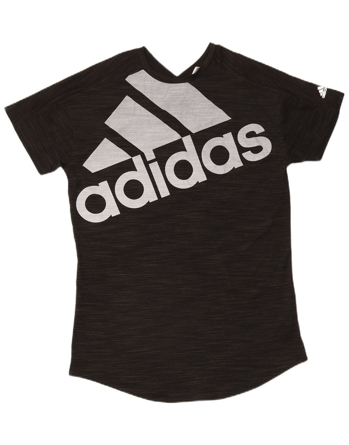Damska koszulka z grafiką Adidas Top UK 12/14 Średni szary, nakrapiany poliester