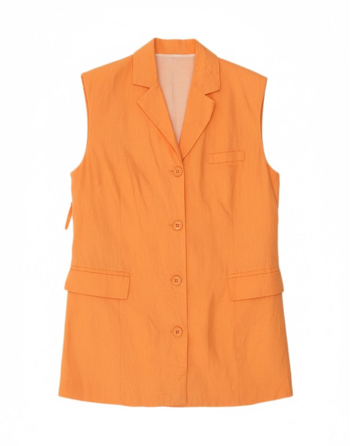 VINTAGE Womens Sleeveless 4 Button Blazer Jacket UK 14 Medium Orange Linen Vintage Vintage and Second-Hand Vintage from Messina Hembry 