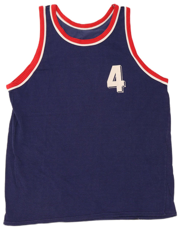 Chłopięca kamizelka z grafiką w stylu vintage, 11-12 lat, 2XL, granatowa, bawełniana