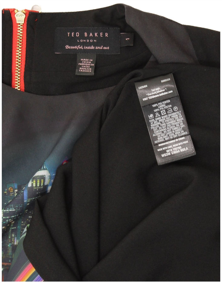 TED BAKER Damska sukienka płaszczowa bez rękawów, rozmiar 1 XS, poliester w czarne paski