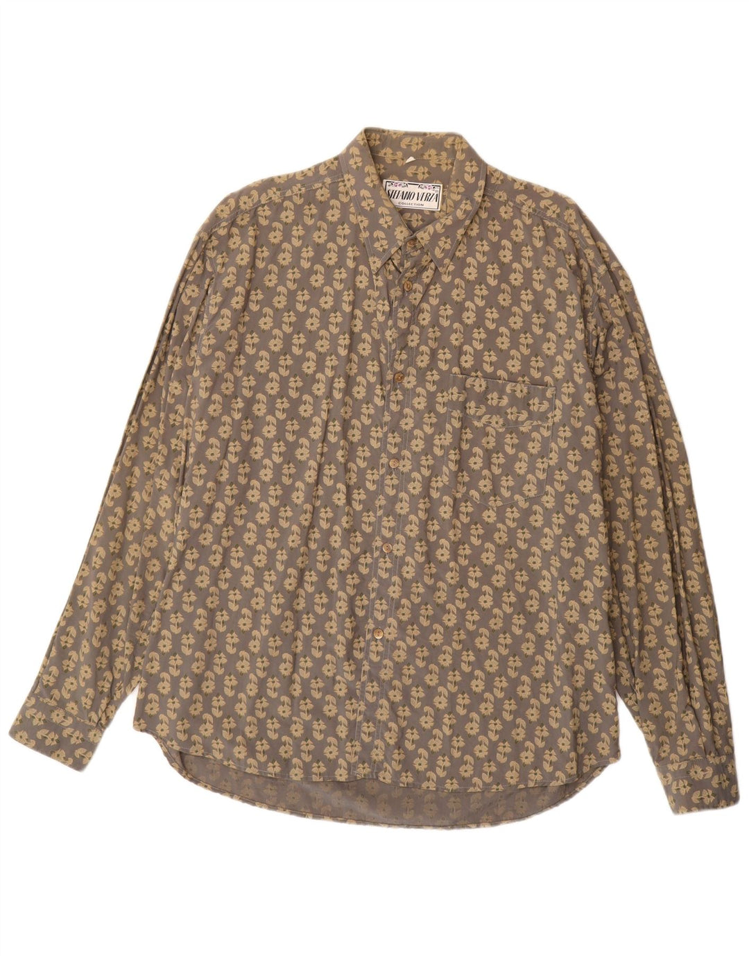 Koszula męska Vintage XL, szara, w kwiaty, wiskoza