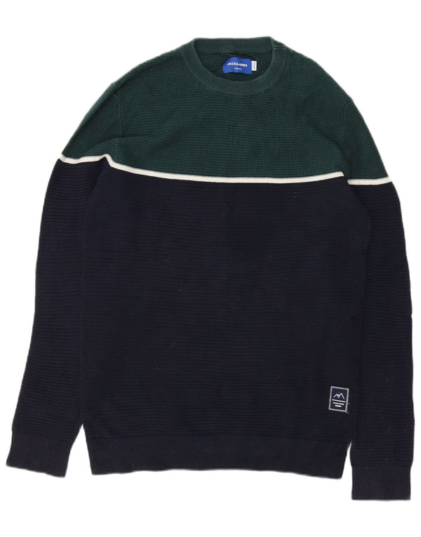 Męski sweter Jack & Jones z okrągłym dekoltem, mały, granatowy, z blokami kolorów