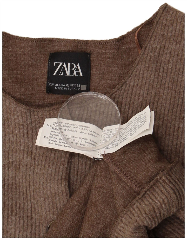 Sweter damski Zara Crop Cardigan UK 18 XL, brązowy poliester