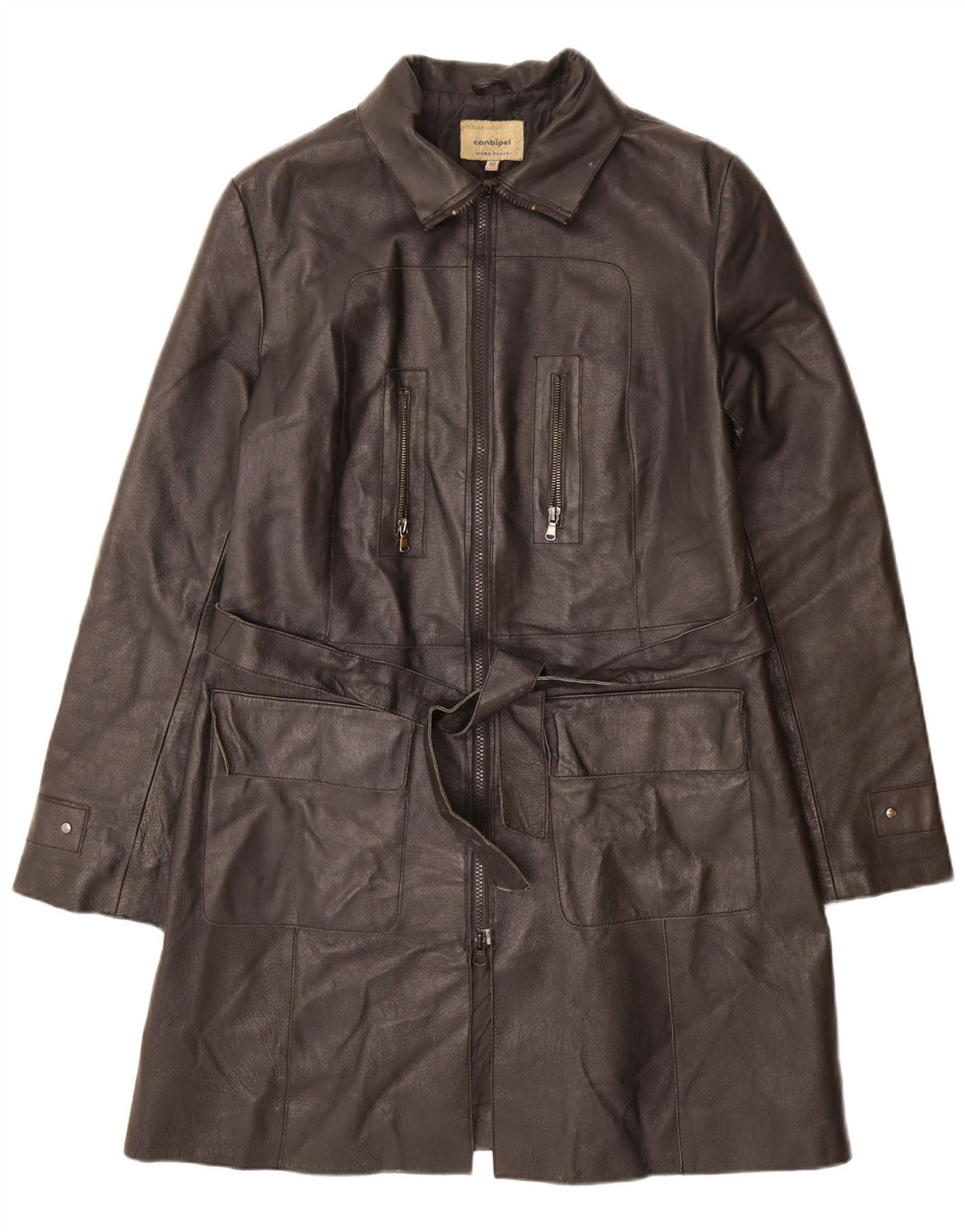 CONBIPEL Damski płaszcz skórzany IT 48 XL Czarna skóra