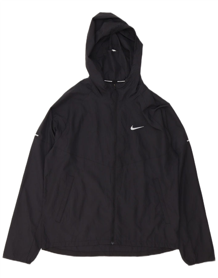 Damska kurtka przeciwdeszczowa NIKE z kapturem, oversize UK 14, średni czarny poliester