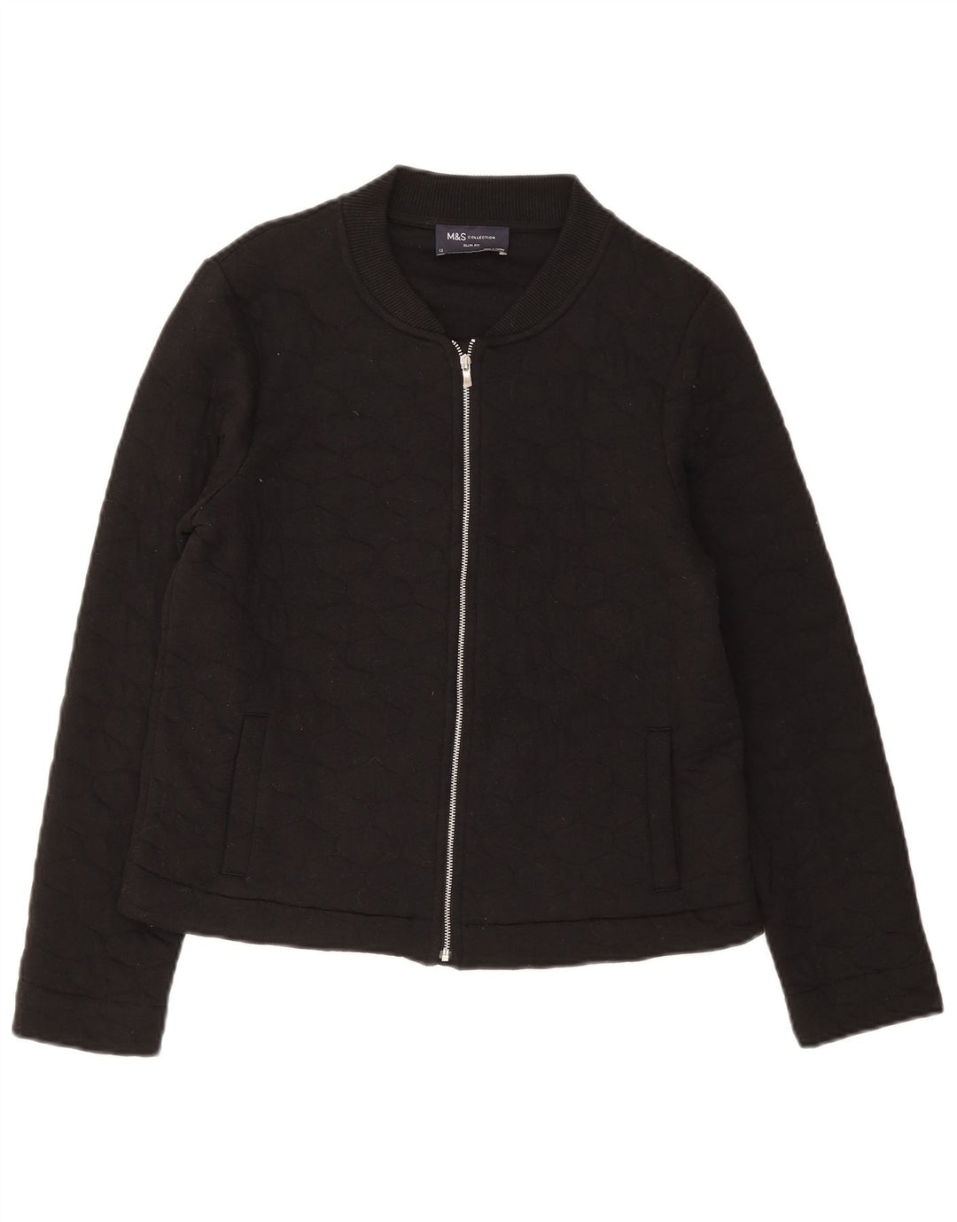 Marks & Spencer Damska pikowana kurtka slim fit UK 12, średnia czarna, bawełniana
