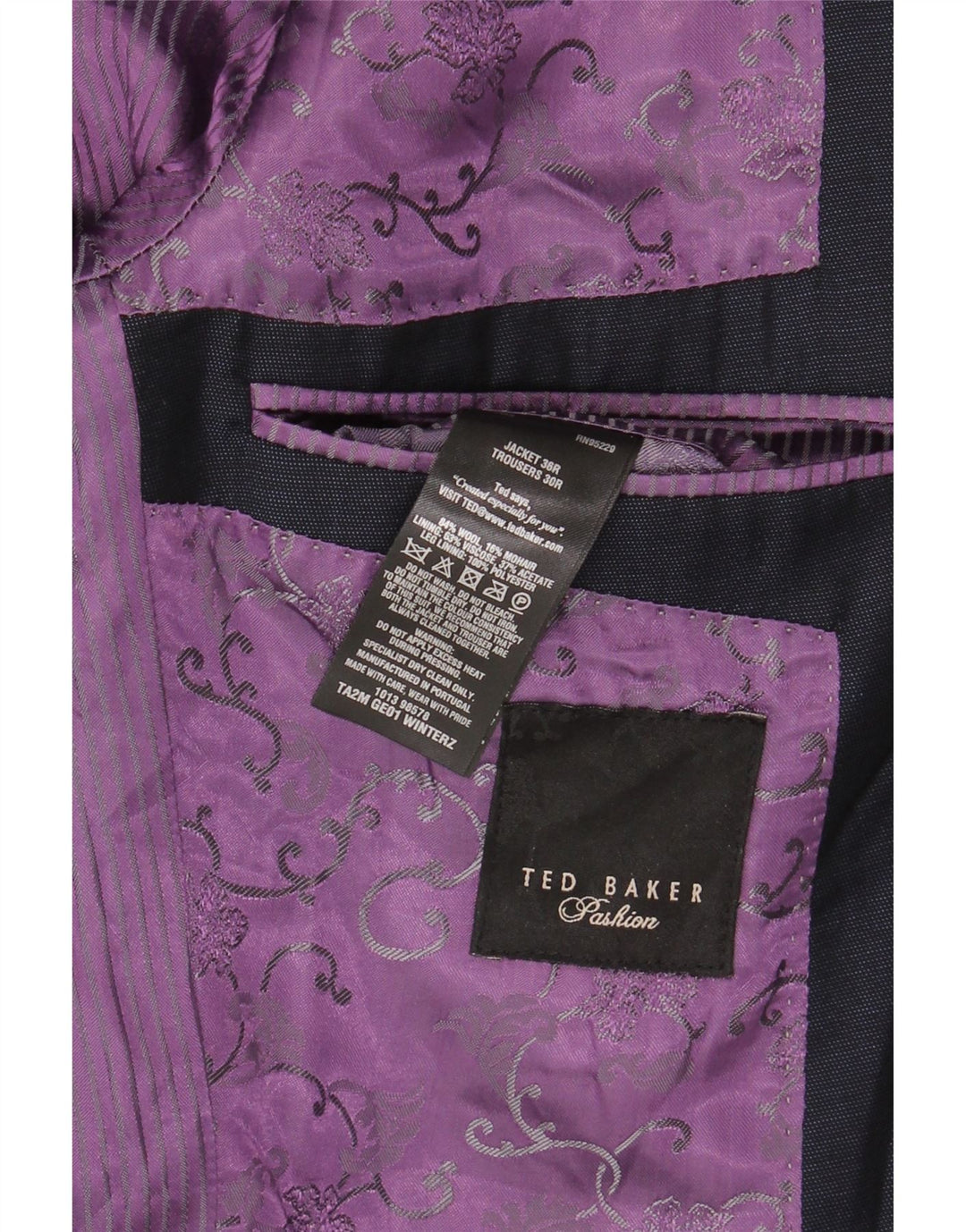 Ted Baker Męska marynarka zapinana na 1 guzik US 36, mała, granatowa, wełniana
