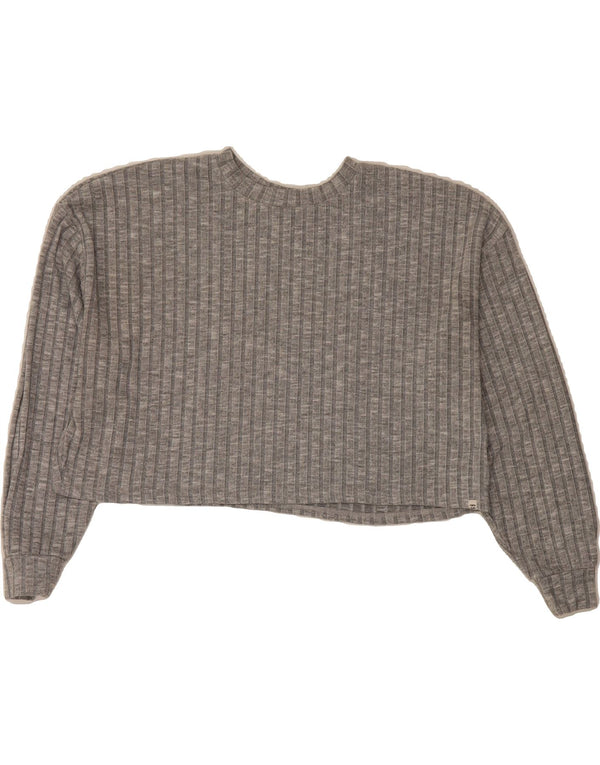 BILLABONG Womens Oversized Crop Top Long Sleeve UK 6 XS Grey Striped