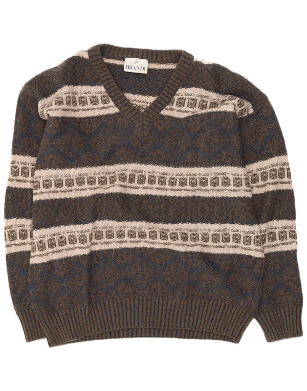 Męski sweter Brandi z dekoltem w kształcie litery V, duży, granatowy Fair Isle