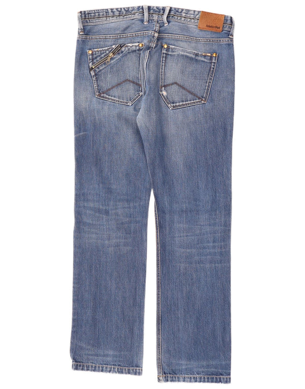 MELTIN' POT Męskie proste dżinsy w trudnej sytuacji W36 L34 Niebieska bawełna