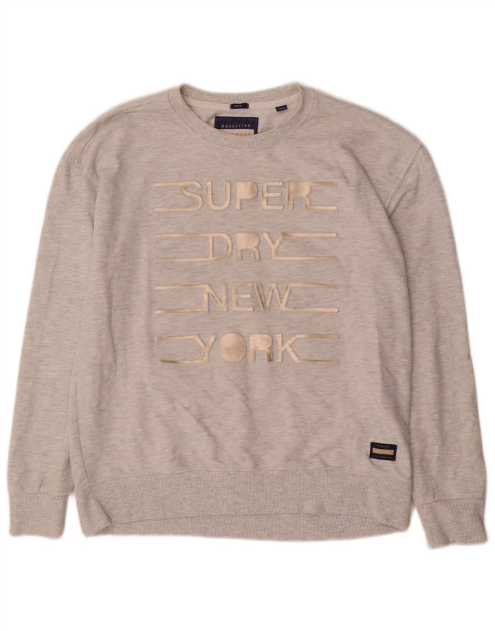 Damski sweter z grafiką Superdry UK 14, średnioszary, bawełniany w cętki
