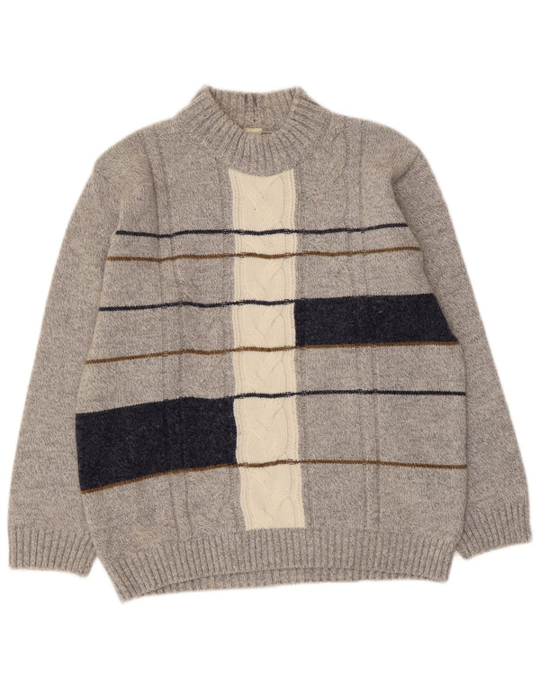 Vintage Womens Turtle Neck Jumper Sweater UK 16 Large Grey Colourblock